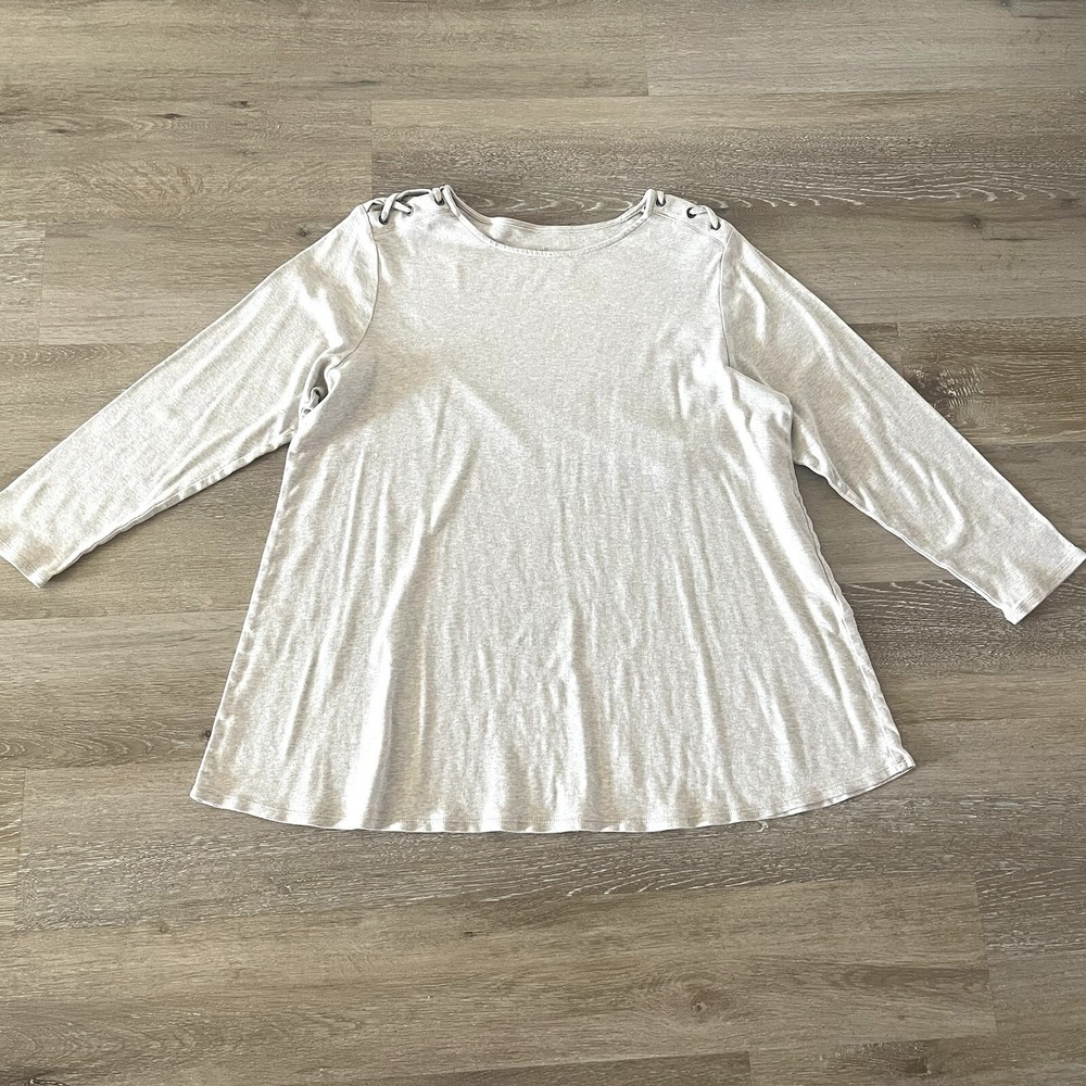 J. Jill‎ Pima 1X Laced-Shoulder Tunic Top Women's Long Sleeve Oatmeal
